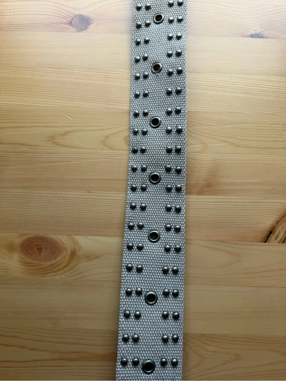Studded Canvas Belt in Light Beige with Silver Buckle